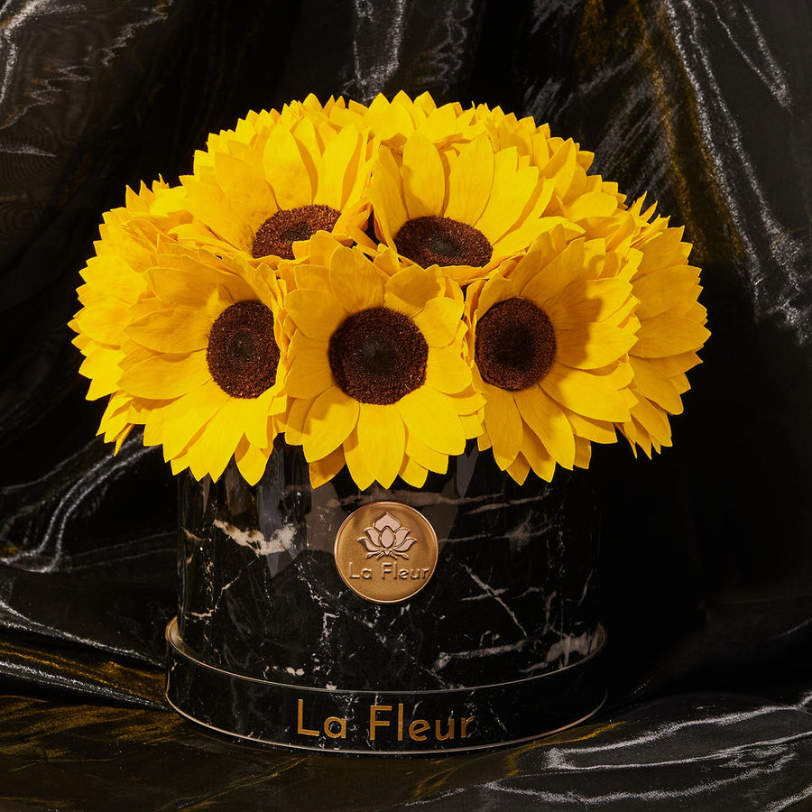 Black Marble Sunflower Dôme by La Fleur Lifetime Flowers