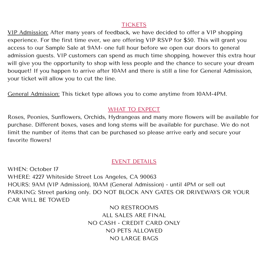 La Fleur Bouquets Sample Sale