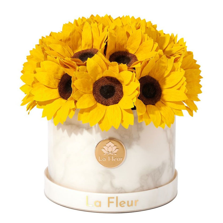 White Marble Sunflower Dôme by La Fleur Lifetime Flowers