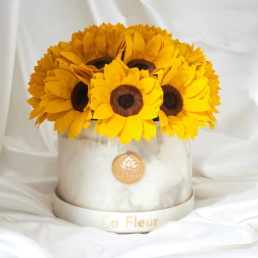 White Marble Sunflower Dôme by La Fleur Lifetime Flowers