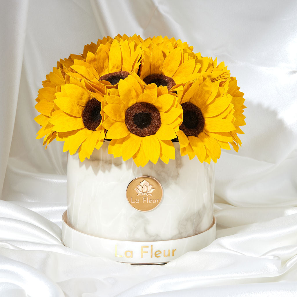 White Marble Sunflower Dôme by La Fleur Lifetime Flowers