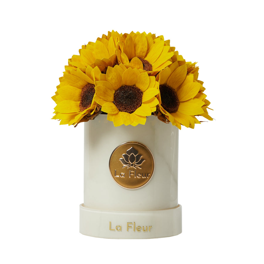 White Marble Petite Sunflower Dôme by La Fleur Lifetime Flowers