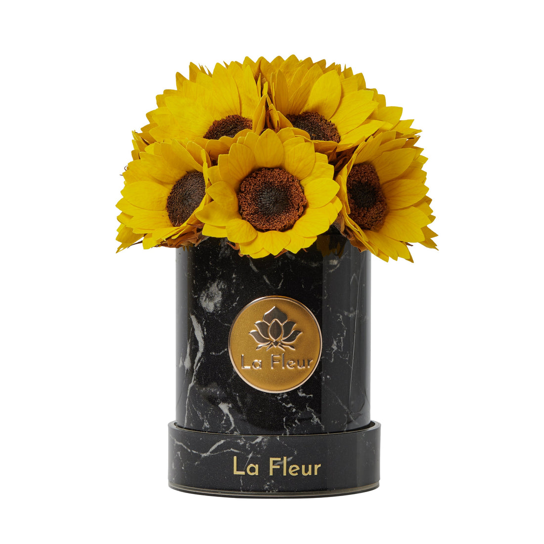 Black Marble Petite Sunflower Dôme by La Fleur Lifetime Flowers