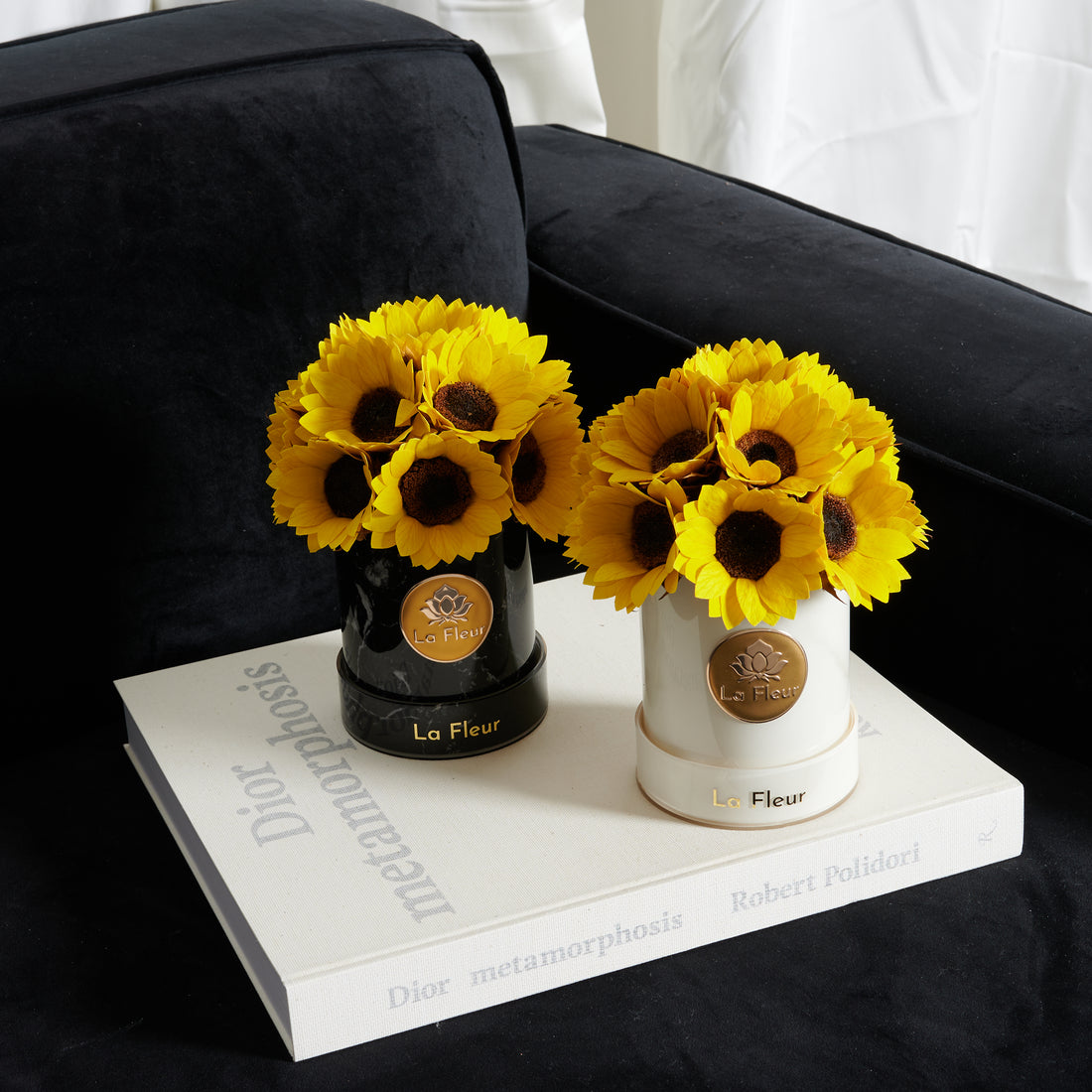 Black Marble Petite Sunflower Dôme by La Fleur Lifetime Flowers