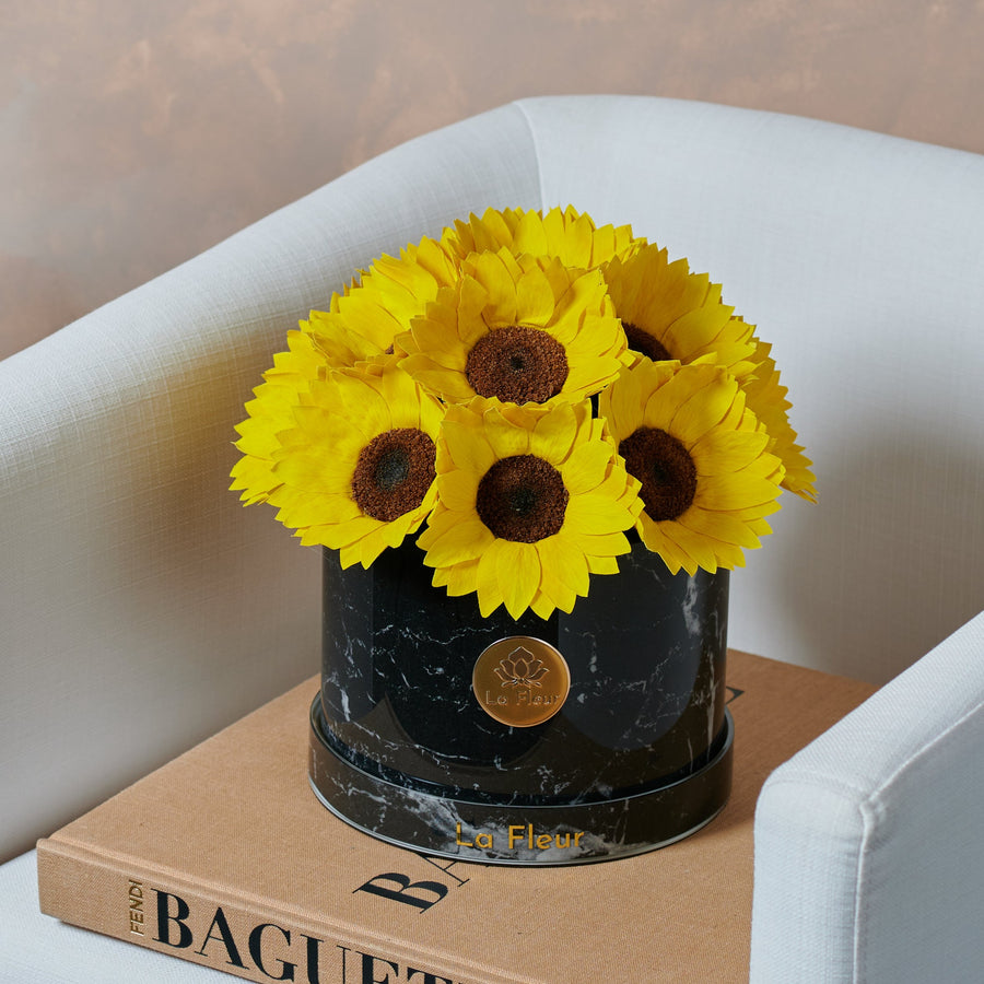Black Marble Sunflower Dôme by La Fleur Lifetime Flowers